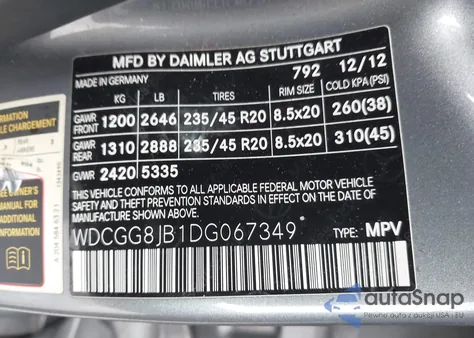 2013 Mercedes-Benz Glk 350 4Matic z USA, uszkodzony, nr VIN WDCGG8JB1DG067349